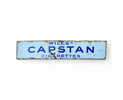 A vintage Wills's Capstan cigarettes enamel sign - of narrow rectangular form, with blue and white shadowed lettering on a pa