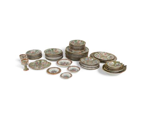 A late 19th century quantity of Cantonese famille verte - mostly small dishes and saucers, including two egg cups and five le