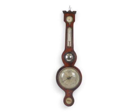A Victorian mahogany banjo barometer - with thermometer, height 93cm.