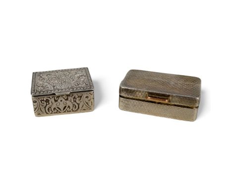A silver snuff box - Birmingham 1978, rectangular with engine turning and a gilt interior, together with a continental white 