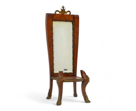 A Victorian chandelier stand - with bevelled plate, ormolu mounts and chequered marquetry seat, raised on sabre legs, height 