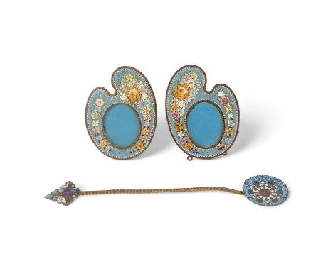 A pair of early 20th century Italian micro mosaic picture frames - modelled as artist's palettes decorated with flowers, 9cm 