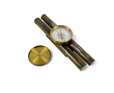 A 19th century surveyor's level - incorporating a compass, sighting tube and bubble level, 23cm long.