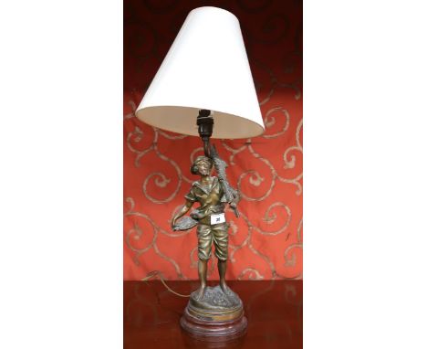 A 20th century spelter figural table lamp "Retour De Peche" signed Rousseau Condition Report:Available upon request