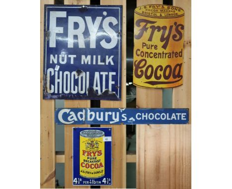 A Fry's nut milk chocolate enamel advertising sign, Cadbury's chocolate&nbsp;advertising sign, Fry's pure concentrated cocoa&