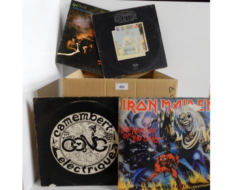 VINYL LP RECORDS a box of prog rock and rock vinyl&nbsp; records with AC DC, Camel, Black Sabbath, Deep Purple, Alice Cooper,