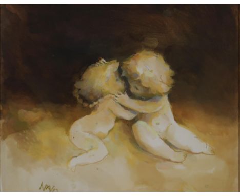 HAZEL NAGL R.S.W. R.G.I. (SCOTTISH b.1953) PUTTI KISSING Watercolour, signed lower left, 22.5 x 28cm Together with a signed p