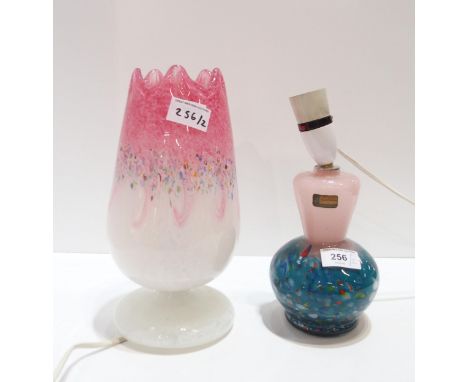 A Strathearn glass lamp in mottled pink and turquoise, together with another Scottish glass Tulip lamp Condition Report:Avail