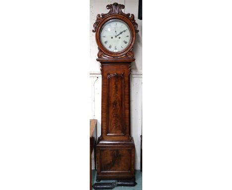 A Victorian mahogany cased J.B. Newlands, Paisley drumhead longcase clock with white painted dial bearing Roman numerals and 