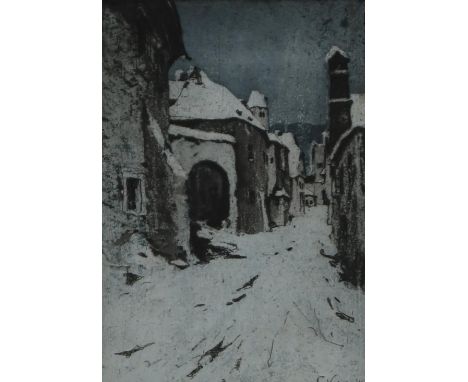 LUIGI KASIMIR (AUSTRIAN 1881-1962) AUSTRIAN LANDSCAPE Aquatint, signed lower right, 18 x 13cm Together with a print by Julius