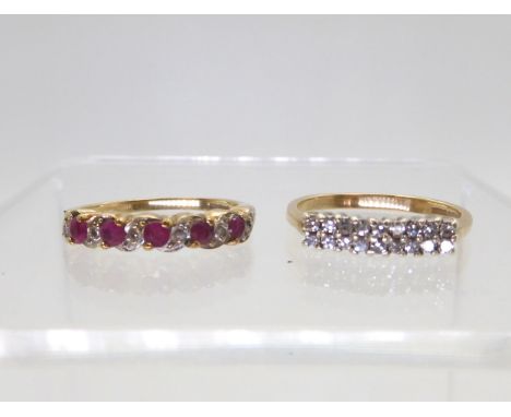 A diamond cluster ring, set with estimated approx 0.18ct of&nbsp;eight cut diamonds, size O1/2, together with a ruby and diam