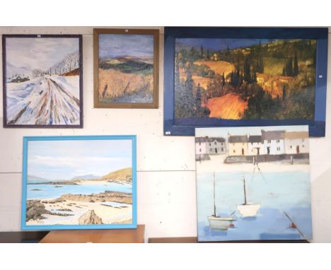 A lot of four assorted framed artworks and a canvas print (5) Condition Report:Available upon request