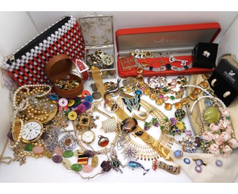 A large collection of vintage costume jewellery to include items by Ciro, four Caithness glass brooches and a pair of earring