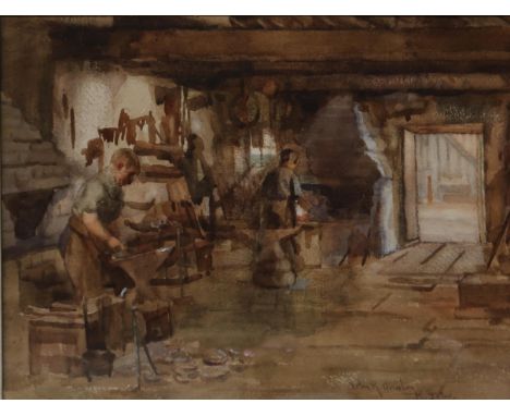 JOHN R HOUSTON R.S.W&nbsp; THE FORGE Watercolour, signed, 26 x 33cm Condition Report:Available upon request