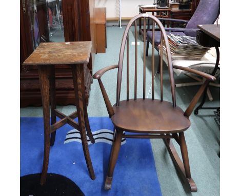 A mid 20th century Ercol elm and beech rocking chair and an oak jardinière stand (2) Condition Report:Available upon request