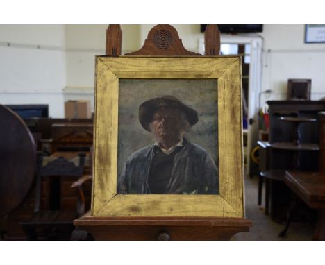 An oil on board portrait of a fisherman. Signed lower right, possibly Paul Huen or Allen and dated ’85. 12¼ by 14½ins. In a g