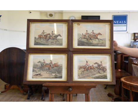 A series of four hunting prints entitled ‘The right sort having almost done the thing’ and ‘The Right Sort doing the thing’, 
