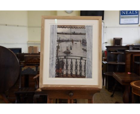 Christopher Richard Wynne Nevinson, a print ‘Greenwich Reach London’. Signed in pencil to the mount. 16¾ by 20¾ins. In a mode