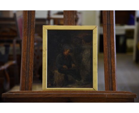 An oil on board depicting a young boy playing a stringed instrument, unsigned. 7½ by 9¾ins. Est £40-60