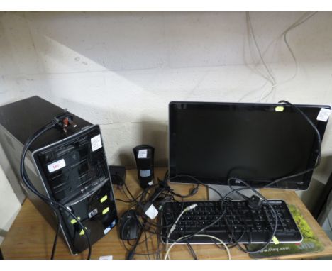HP WINDOWS 7 COMPUTER WITH FLAT SCREEN MONITOR , SPEAKER AND ACCESSORIES.