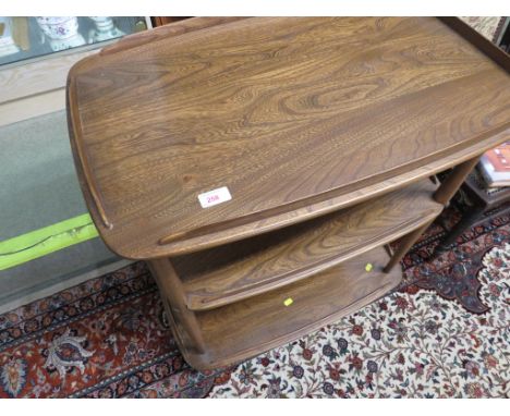 ERCOL MID ELM THREE TIER TEA TROLLEY.