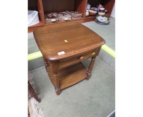 ERCOL MID ELM OCCASIONAL TABLE WITH SINGLE DRAWER.