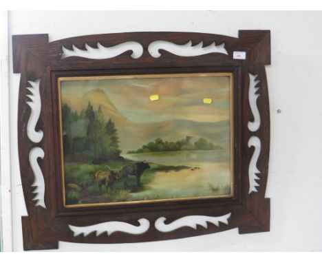 PRINT OF ISLAND LAKE SCENE IN FRET WOODEN FRAME