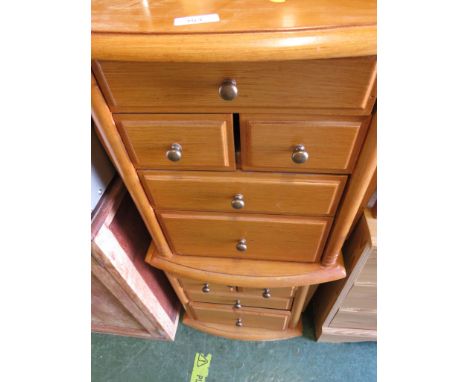 PAIR OF LIGHT WOOD VENEER OCCASIONAL TABLES WITH FIVE SMALL DRAWERS AND TWO MAGAZINE COMPARTMENTS.