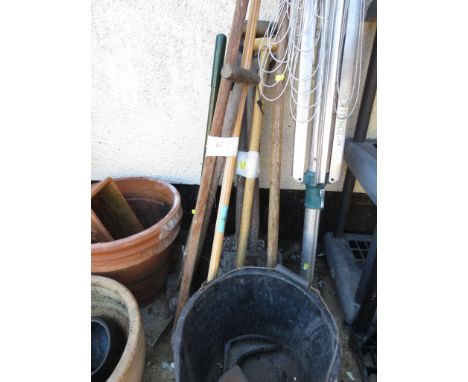 GARDEN HAND TOOLS, PLASTIC BUCKETS, IRON SHOE LAST