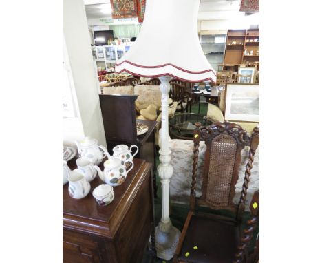 CREAM PAINTED FLOOR STANDING LAMP WITH CREAM SHADE.(NEEDS RE-WIRING)