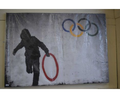 LARGE COLOURED PRINT AFTER BANKSY 'OLYMPIC RINGS'
