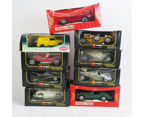 Kyosho, Burago and Tonka Polistil 1:18 and 1:16 Scale Model Collection including Mini Van AA, Alfa Romeo, Bugatti, Mercedes, 