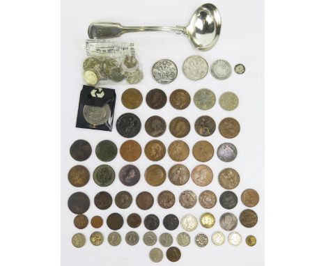 A Collection of Georgian and later Coins including two Victorian silver Crowns 1892 and 1897 (70.58g weighable silver) and a 