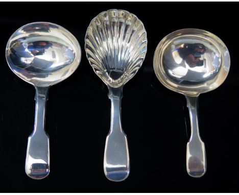 A George III silver Fiddle pattern caddy spoon, maker Thomas Wallis (II) &amp; Jonathan Hayne, London, 1818, another by Willi