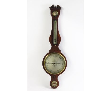 J Verga, a late Georgian mahogany and boxwood strung wheel barometer, with broken arched pediment, fitted with a hygrometer, 