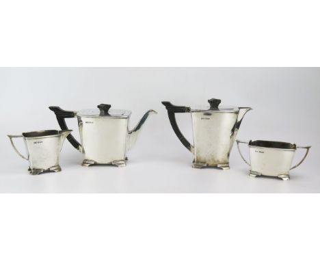 A George VI silver four-piece tea and coffee service, maker Stower &amp; Wragg Ltd, Sheffield, 1939/40, of plain rectangular 