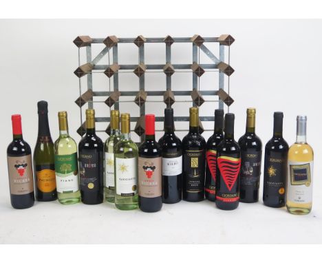 Fourteen mixed bottles of red, white and sparkling wines, includes Malbec, Rosso Dicasa, Tosscana Rosso, Costellore Prosecco,