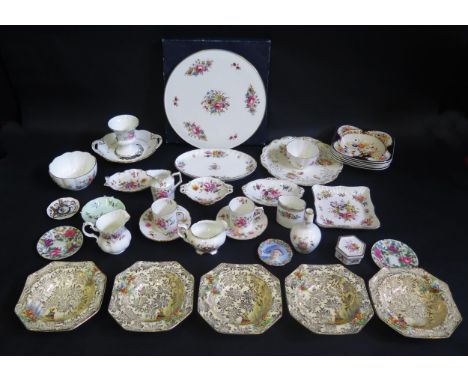 A collection of assorted ceramics including Royal Worcester cake plate, boxed, Minton and Coalport dishes, jugs, and dishes, 