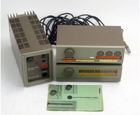 Quad 33 Control pre-amplifier (serial no 16502), Quad 303 Power Amplifier (serial no 17333) and Quad FM2 tuner (serial no 717