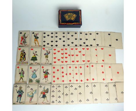 A 19th century set of playing cards contained in a wood box.