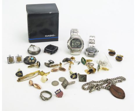 A CASIO Wave Ceptor Digital Wristwatch (boxed and running), silver cased fob watch, TIMEX (running), etc. 