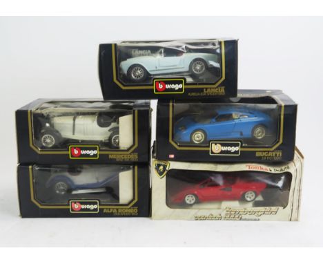 Burago and Tonka Polistil 1:18 Scale Collection including Alfa Romeo 2300 spider, Mercedes SSk, Bugatti EB110, Lancia Aurelia