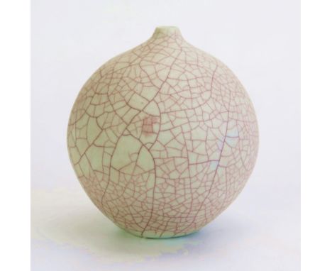 DAVID LEACH (1911-2005) Porcelain Ovoid Vase with pinched neck and rose crackle glaze, impressed DL mark to base, 12cm tall P