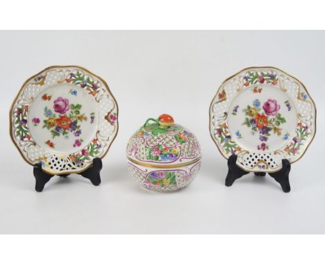 A Herend porcelain floral decorated pot-pourri bowl &amp; cover with strawberry finial, 19cm diameter x 18cm high, together w