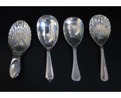 Four various silver caddy spoons, various makers and dates, total weight of silver 64gms, 2.07ozs 