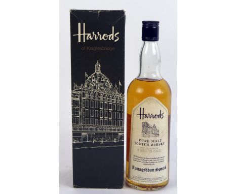 One bottle Harrods pure malt Scotch Whisky, 75cl, boxed. 