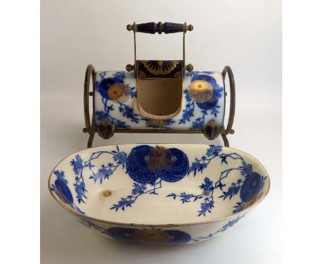 A Victorian Doulton Burslem 'Royles Patent Toilet Aquarius' wash basin, water pitcher and stand, the pitcher of cylindrical o
