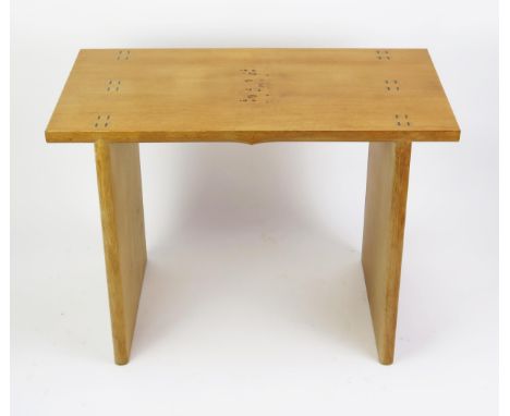 A Modern Craftsman Made Oak Occasional Table with burr wood top and ebony inlaid revealed joints, 78.5(w)x43.5(d)x56(h)cmProv