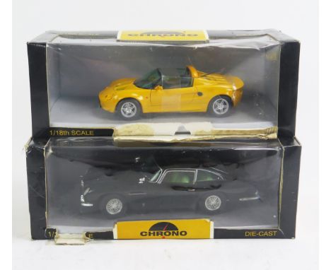 Chrono 1:18 Scale Pair including H1020 Lotus Elise "Norfolk Mustard" and H1001 Aston Martin DB5 1963 "Aqua Verda Green" - min