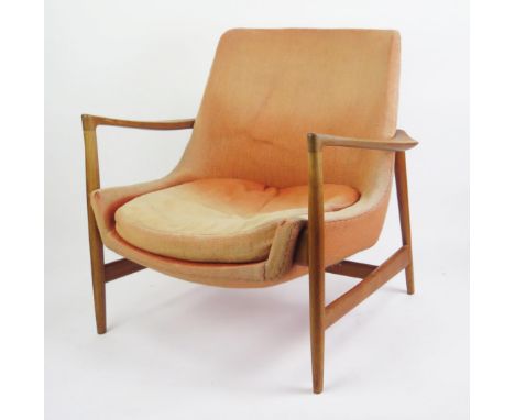 IB KOFOD LARSEN, Teak Easy Chair Model 4346 designed in 1956 and produced by Fritz Hansen and marked MADE IN DENMARK to the s